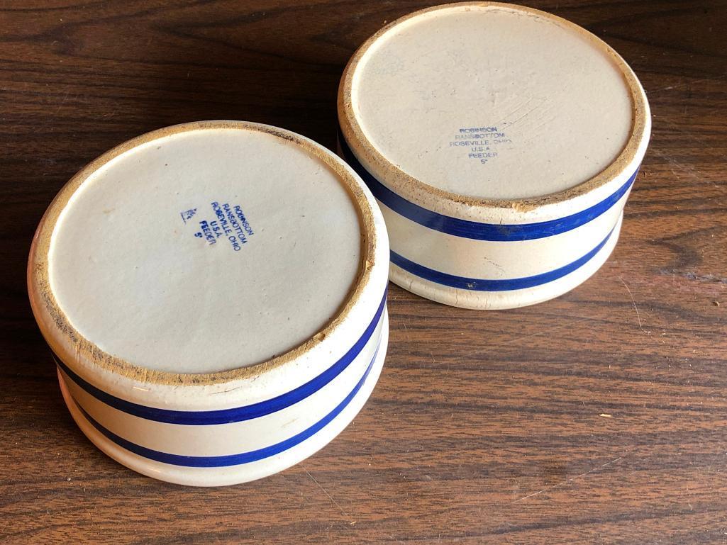 (2) Robinson Ransbottom Stoneware Pet Bowls