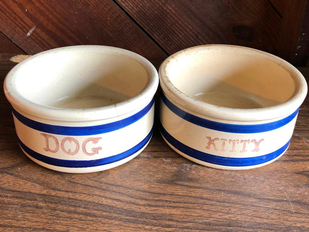 (2) Robinson Ransbottom Stoneware Pet Bowls