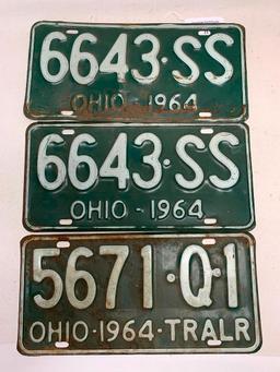 Set Of 1964 Ohio License Plates + Trailer Plate