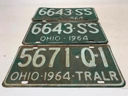 Set Of 1964 Ohio License Plates + Trailer Plate