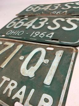 Set Of 1964 Ohio License Plates + Trailer Plate