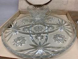 Vintage Prescut Glass Snack Set In Original Box