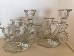 (2) Cambridge Glass Triple Candle Holders