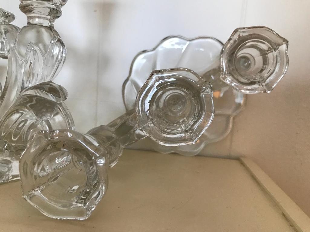 (2) Cambridge Glass Triple Candle Holders