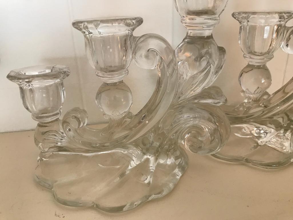 (2) Cambridge Glass Triple Candle Holders