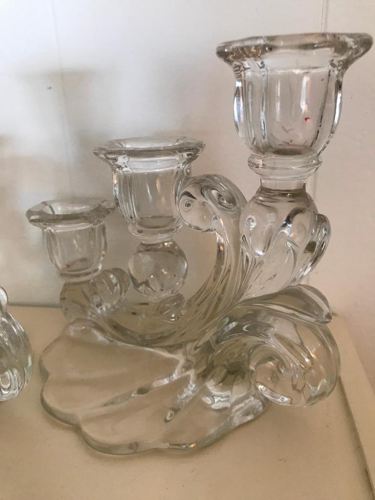 (2) Cambridge Glass Triple Candle Holders