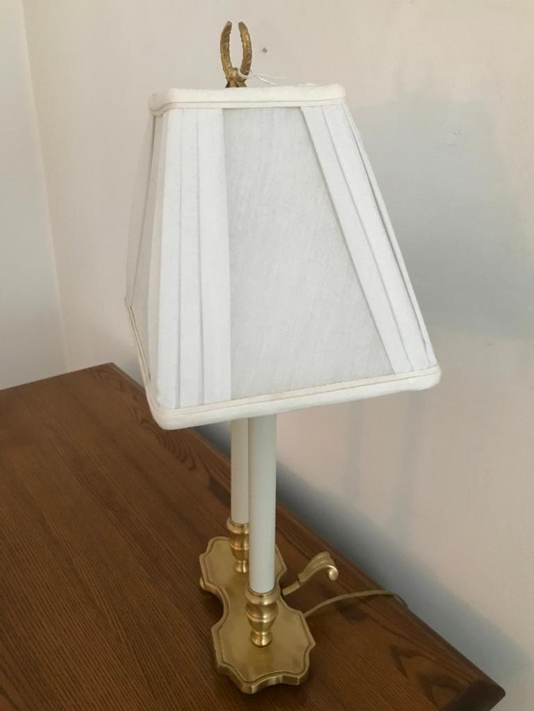 Brass Double-Stick Electric Lamp W/Shade