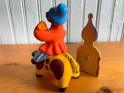 Hand Painted Musician Riding A Pig + Wooden Steeple (Both From Russia)