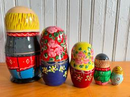 Wooden Folk Art Stack Dolls From Russia