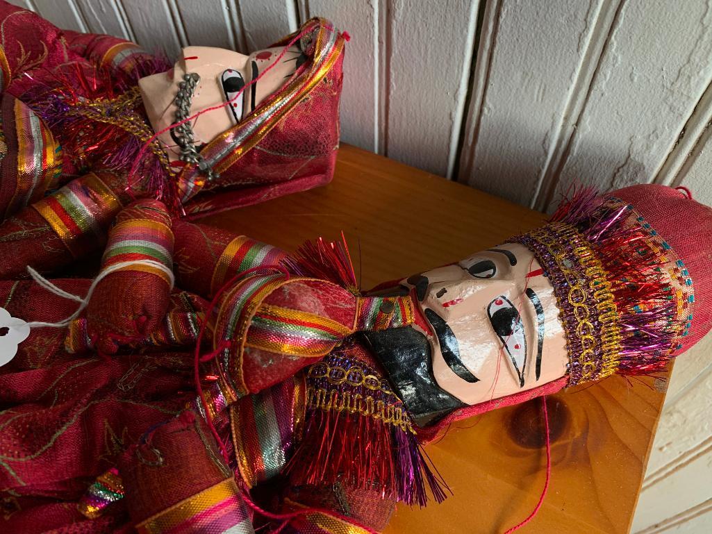 (2) Dolls W/Hand Painted Wooden Faces In Ethnic Clothing