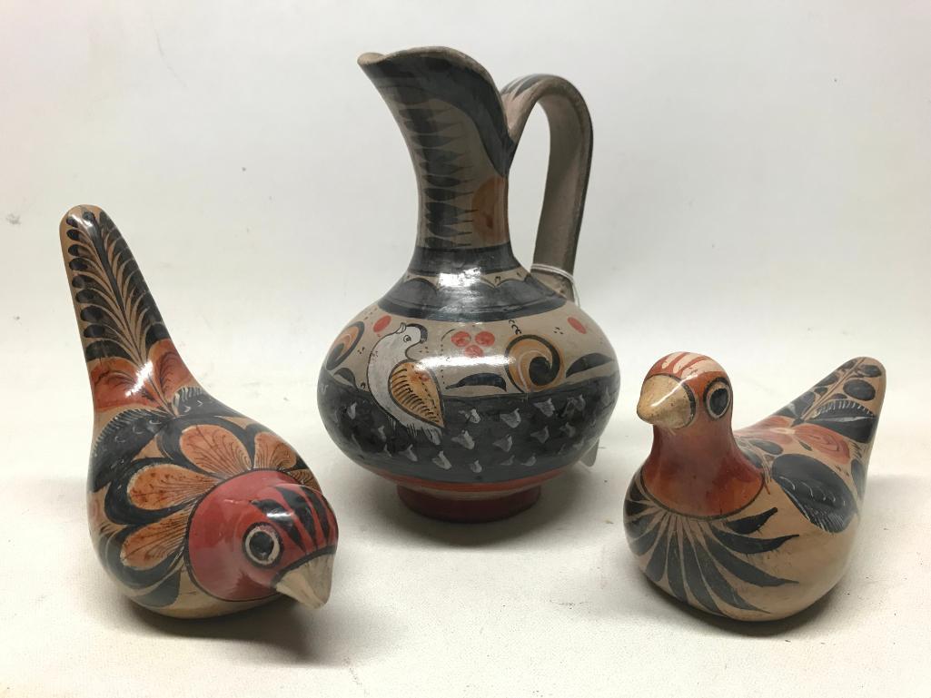 Older Hand Painted Birds & Pitcher From Mexico