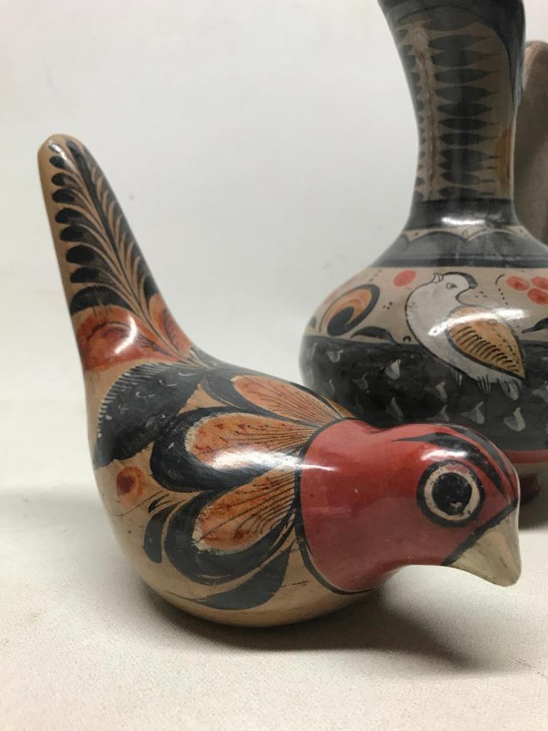 Older Hand Painted Birds & Pitcher From Mexico