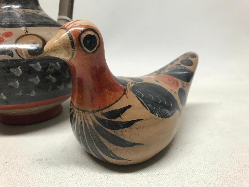 Older Hand Painted Birds & Pitcher From Mexico