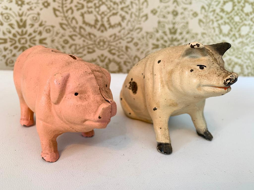 (2) Cast Iron Pig Banks