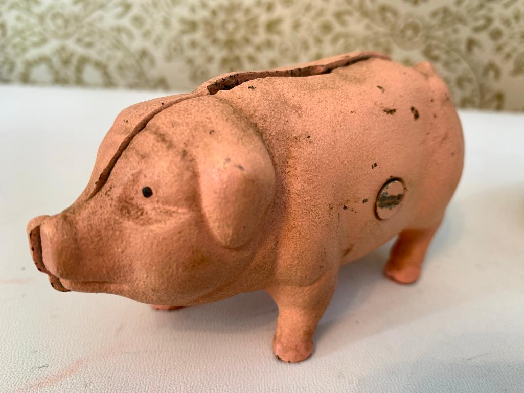 (2) Cast Iron Pig Banks