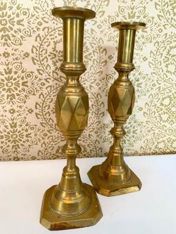 (2) Brass Candle Holder W/Brass Candle Snuffer