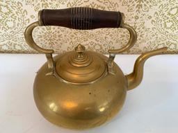 Nice Brass Footed Teapot W/Lid & Wooden Handle