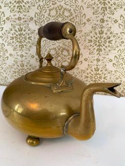 Nice Brass Footed Teapot W/Lid & Wooden Handle