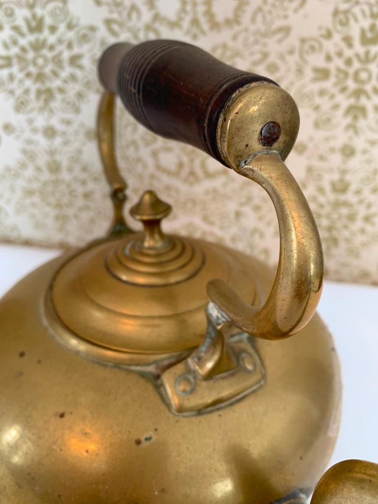 Nice Brass Footed Teapot W/Lid & Wooden Handle