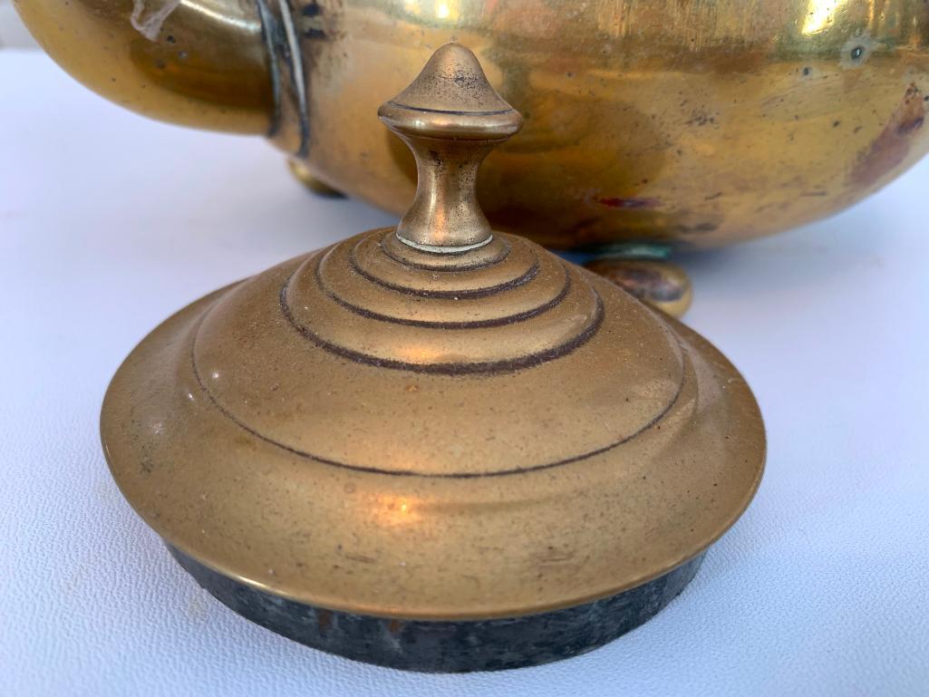 Nice Brass Footed Teapot W/Lid & Wooden Handle