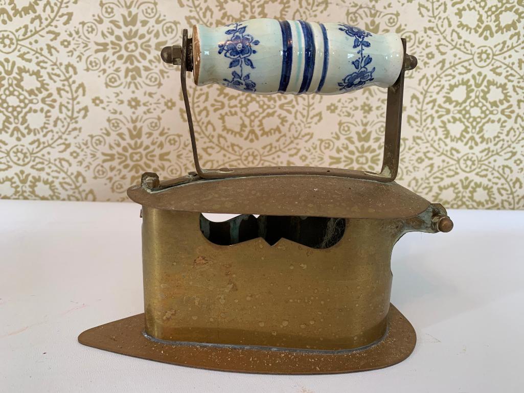 Brass Charcoal Iron W/Delft Handle