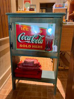 Contemporary Wooden Coca-Cola Stand W/Tin Sign