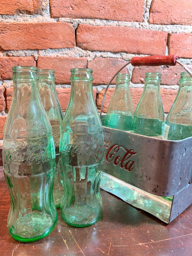 Vintage Aluminum Coca-Cola Carrier W/(6) Coke Bottles