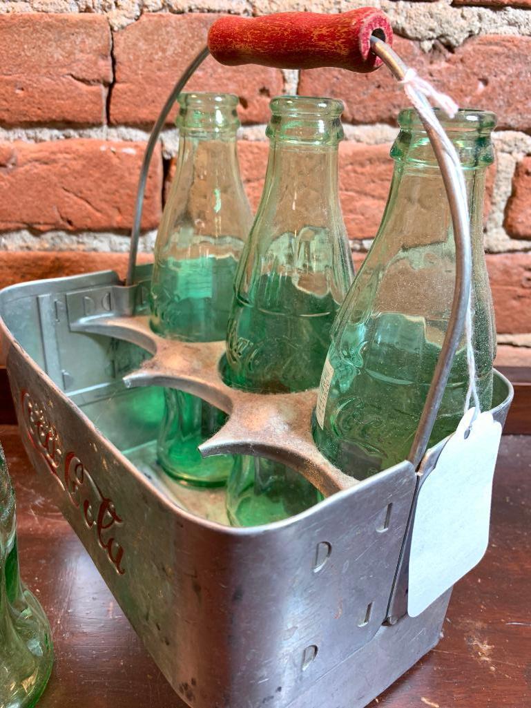 Vintage Aluminum Coca-Cola Carrier W/(6) Coke Bottles