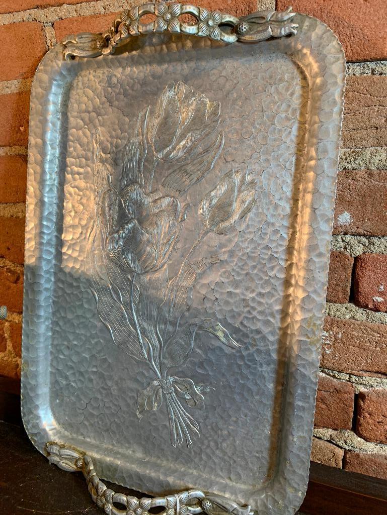 Hammered Aluminum Serving Tray & Ice Bucket