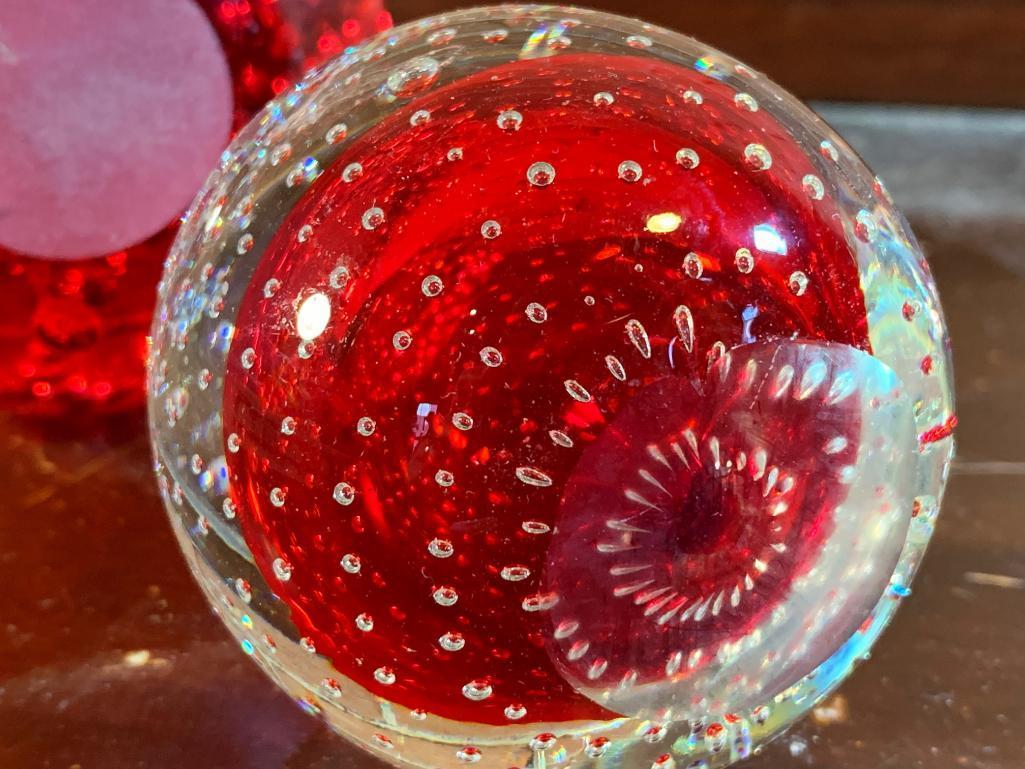 (2) "Bubbles" Glass Paperweights