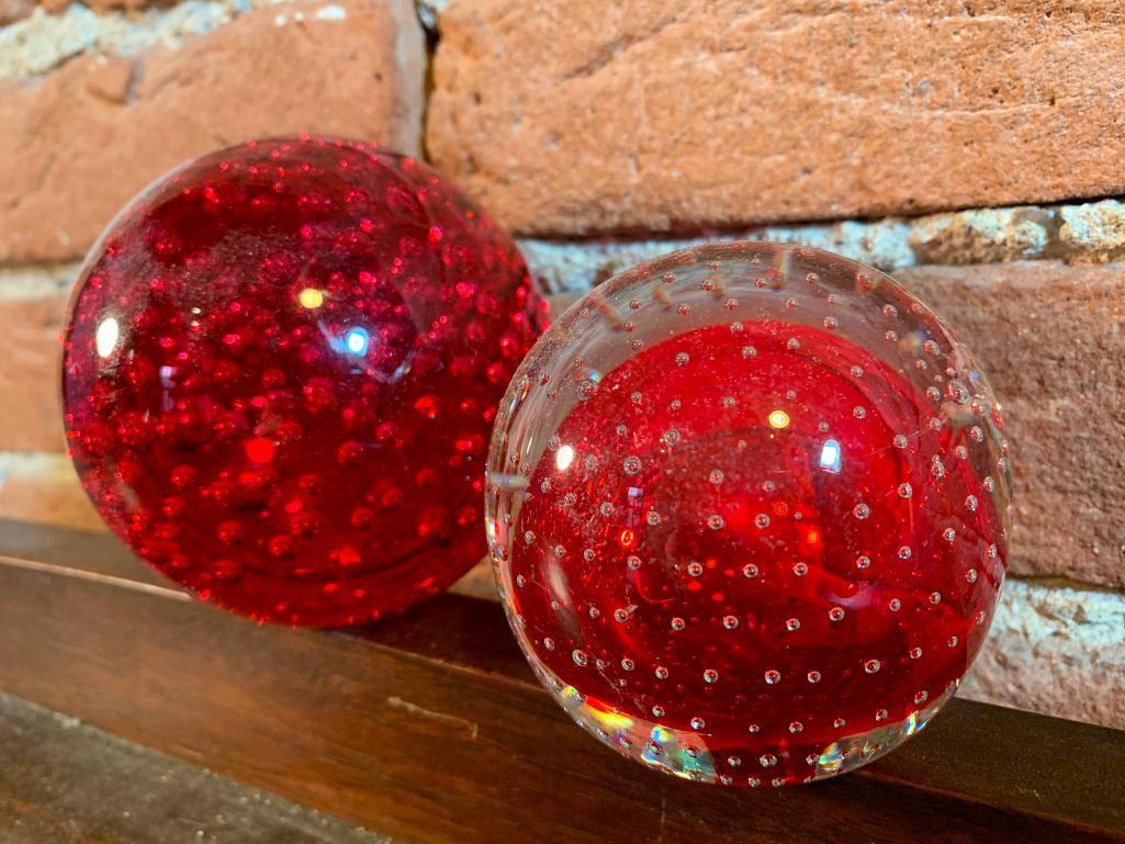 (2) "Bubbles" Glass Paperweights