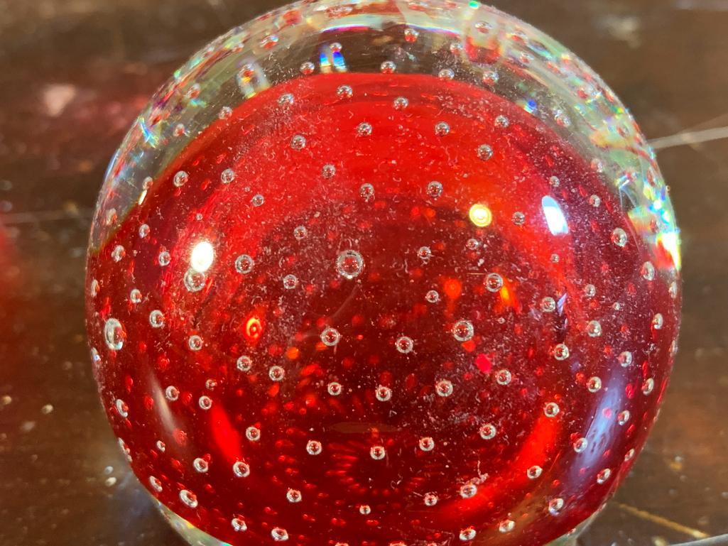 (2) "Bubbles" Glass Paperweights