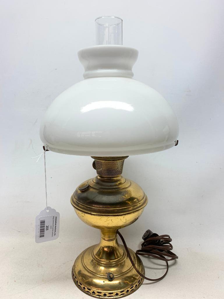 Aladdin Model #6 Oil Lamp W/Milk Glass Shade-Has Been Electrified