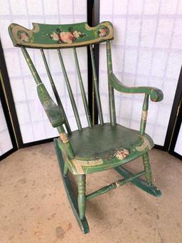 Antique Child's Boston Rocker In original Paint & Stenciling