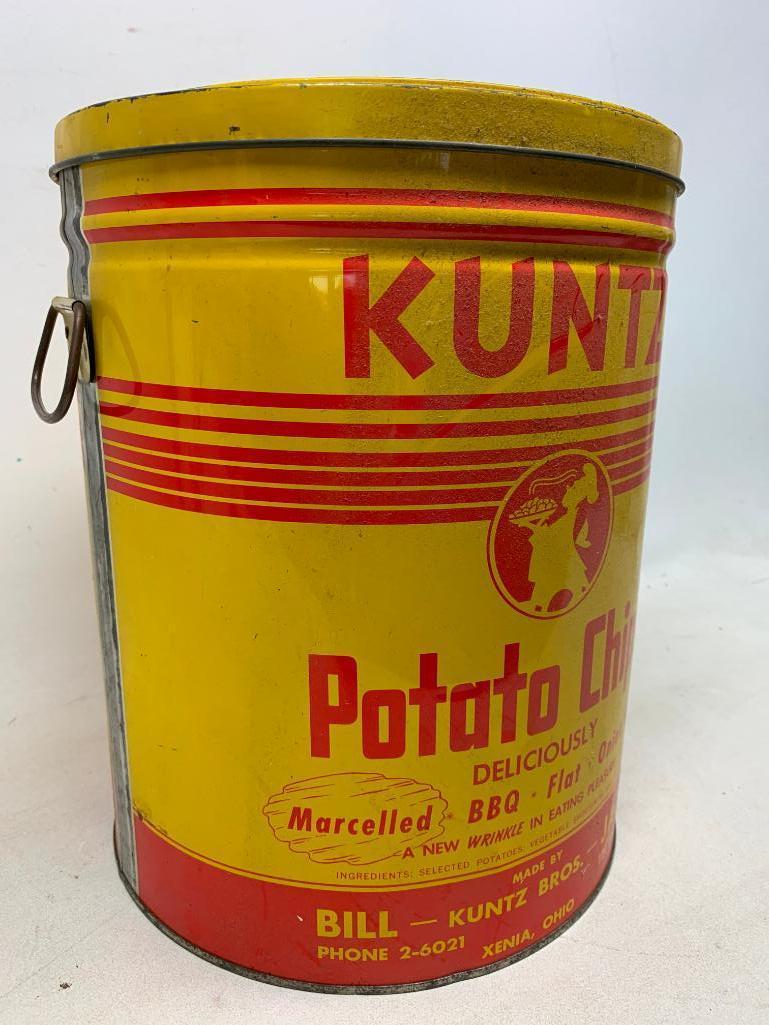 Vintage Kuntz' 2 Lb. Potato Chip Can W/Lid From Xenia, Ohio