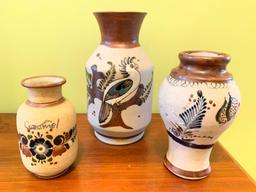 (3) Hand Painted Pottery Vases From Mexico