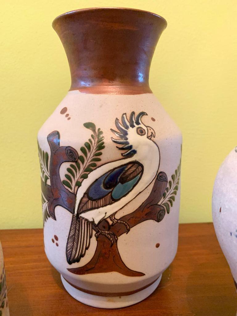 (3) Hand Painted Pottery Vases From Mexico