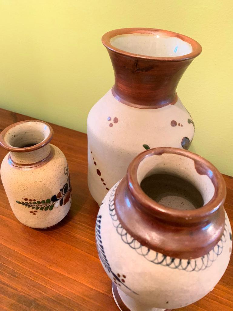 (3) Hand Painted Pottery Vases From Mexico