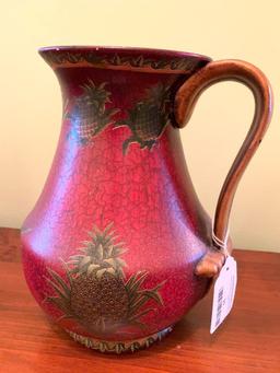 Pottery Decorator Handled Pitcher W/Pineapple Design