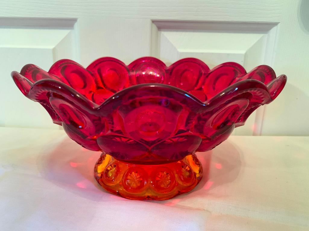 Amberina Glass Bowl In "Thumb & Stars" Pattern