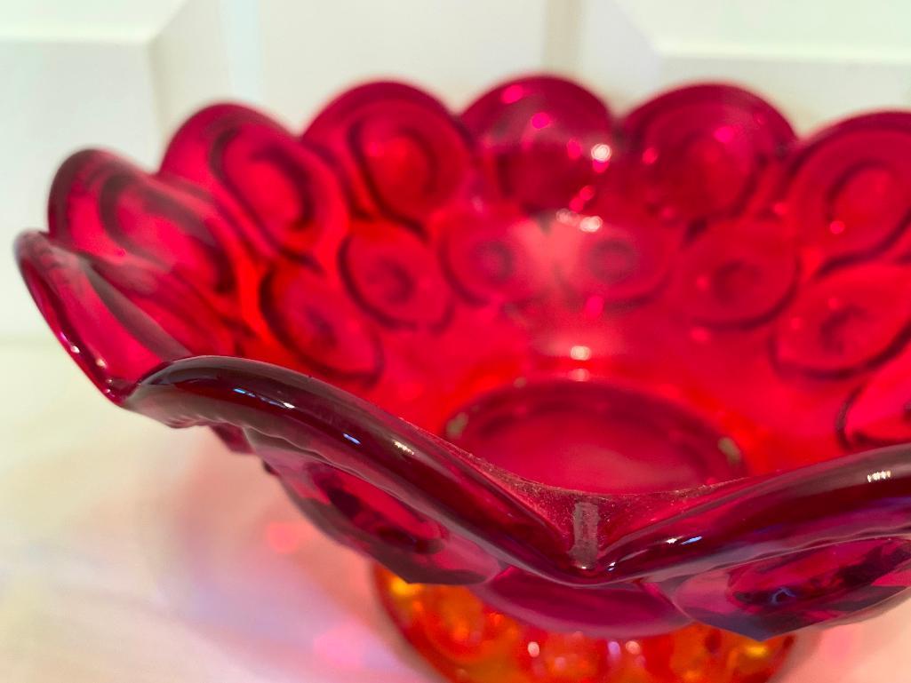 Amberina Glass Bowl In "Thumb & Stars" Pattern