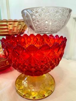 (3) Pcs. Of Amberina Glass & Clear Glass Compote