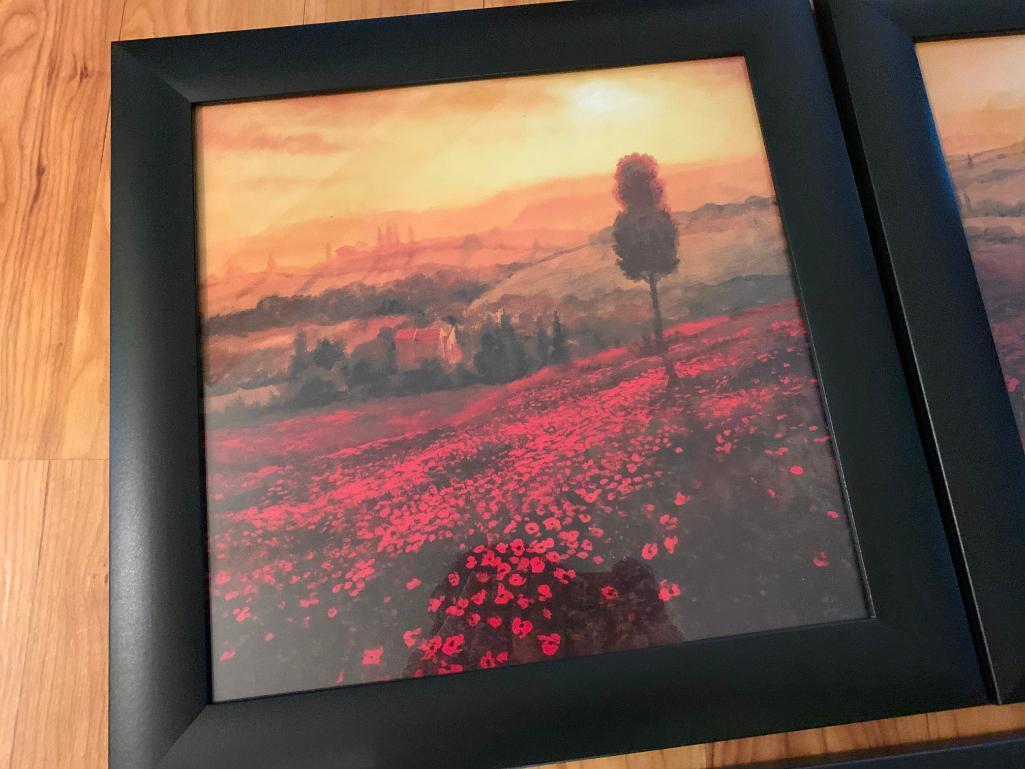 (3) Framed Prints Of Poppy Fields In Italy