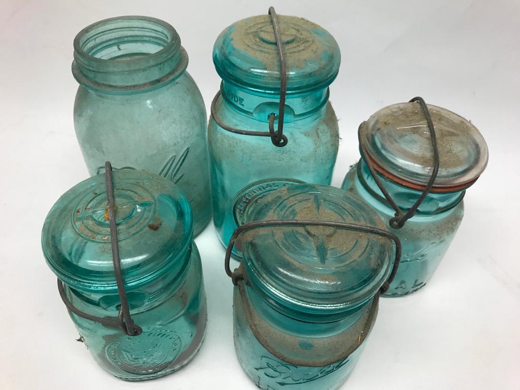 (3) Pint & (2) Qt. Aqua Canning Jars