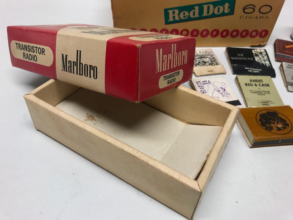 Tobacco Group: Red Dot Cigar Box & (2) Unopened Snuff Tins