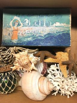 Vintage Atlantic City Taffy Box + Sea Shells & Float Balls
