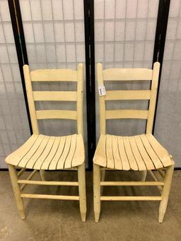 Pair Of Antique Chairs W/Slat Seats Painted White