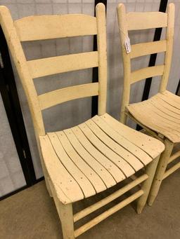 Pair Of Antique Chairs W/Slat Seats Painted White