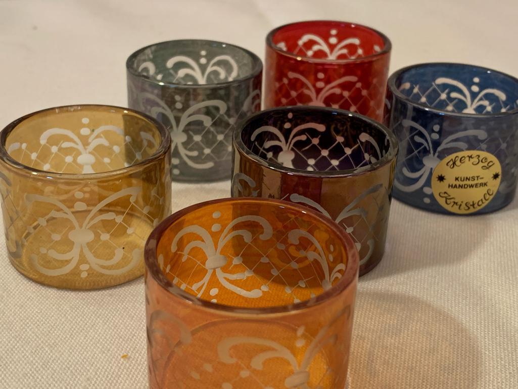 (6) Etched Multi-Colored Bohemian Napkin Rings