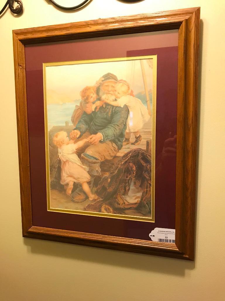 Oak Framed Print Of Sailor & Children